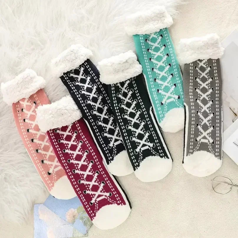 2er Set flauschige Damen Thermo-Socken rutschfest warm Plüsch Weihnachten