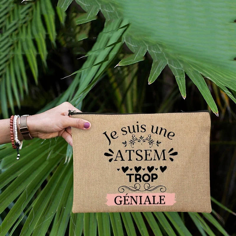 Großer Kosmetik Reisewaschbeutel aus Leinen mit Reißverschluss