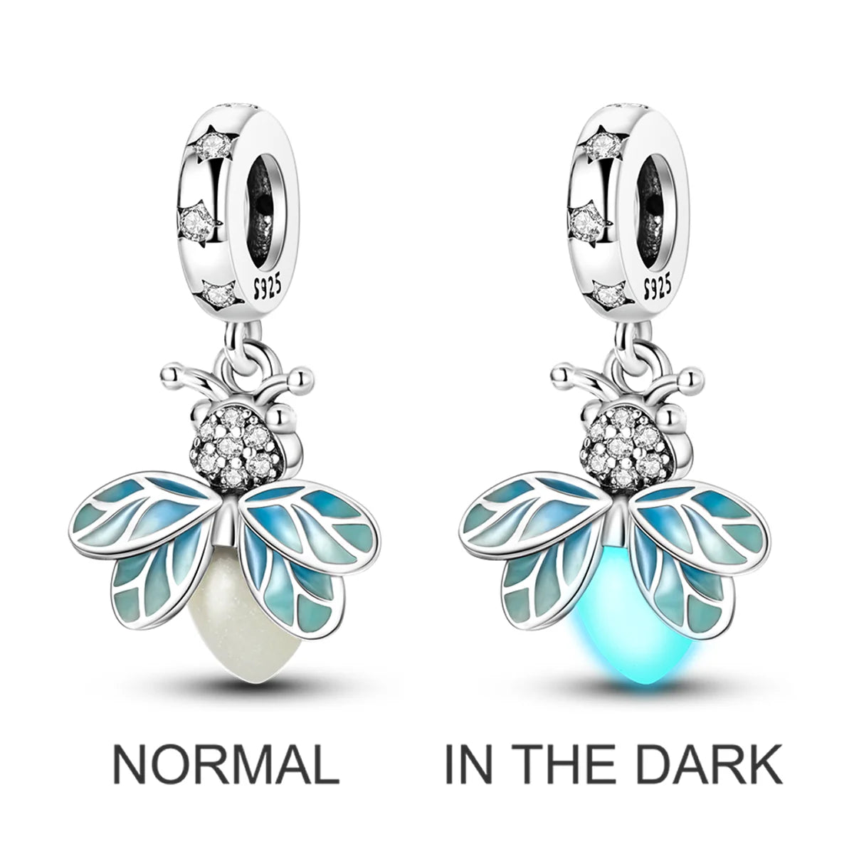 925 Sterling Silber Charm mit rosa Schmetterling - leuchtenden Glühwürmchen