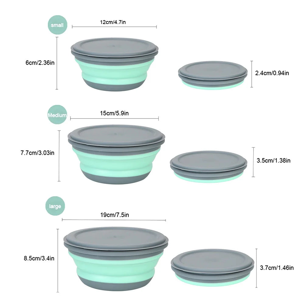 Flexibles 3-teiliges faltbares Silikon Lunchbox-Set mit Deckeln – leicht & platzsparend