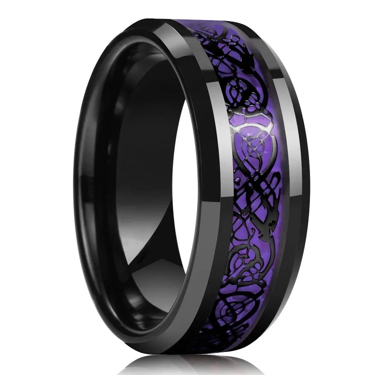 Eleganter Edelstahlring mit keltischem Drachen und Carbon Inlay