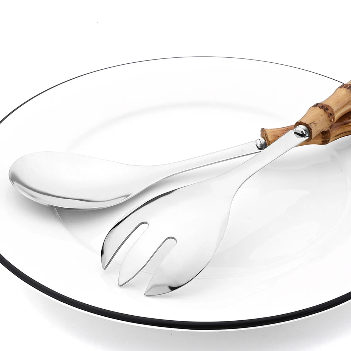 Servierbesteck Set mit Bambus Holzgriff 2er 4er Set