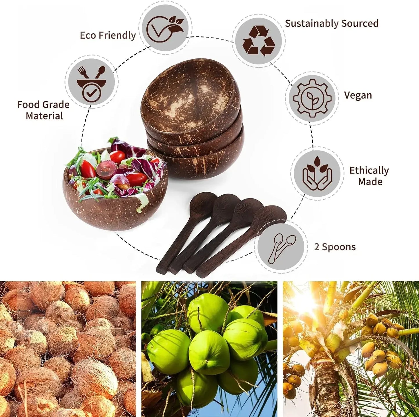 Natürliche Kokosnussschalen aus Holz zum Servieren