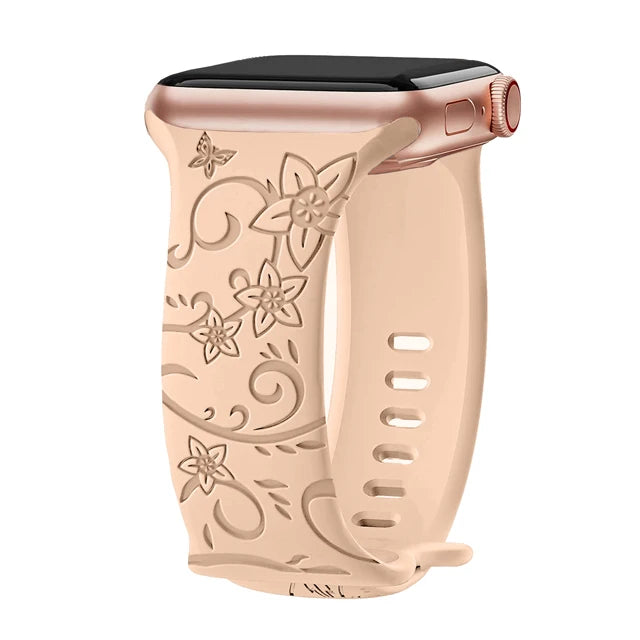 Blumengraviertes Silikonarmband für Apple Watch 38–49 mm – stilvoll - flexibel