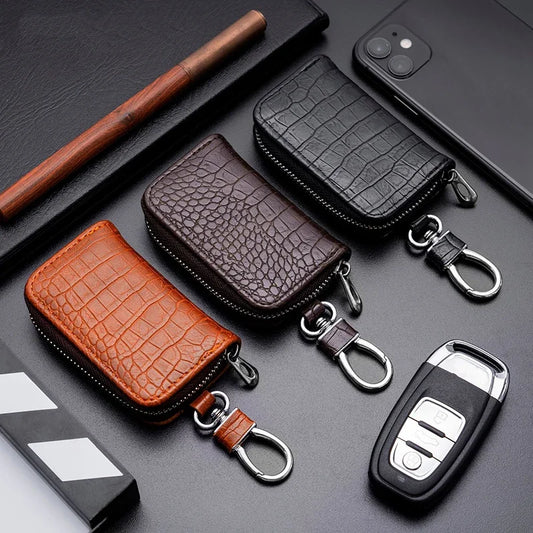Leder Auto Schlüssel Tasche Universal mit Reißverschluss Schutz