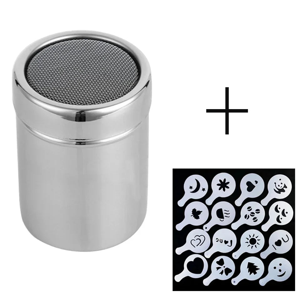 Edelstahl Kakao Mehl Sichter und Kaffee Schablonen Set
