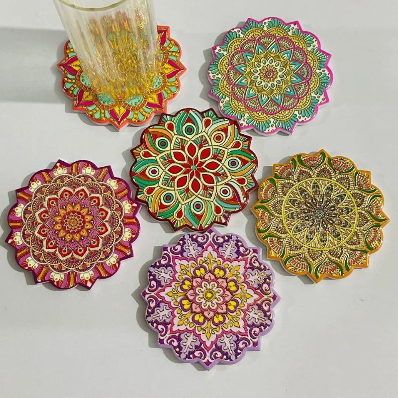 Achteckige Keramik Untersetzer mit Mandala Muster für Tischschutz