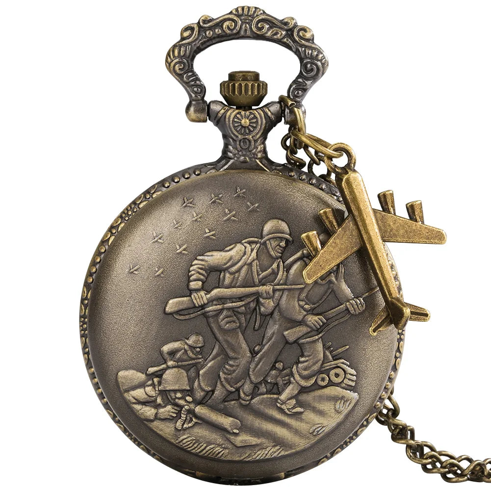 Retro Quarz Taschenuhr mit Flugzeug Anhänger Halskette