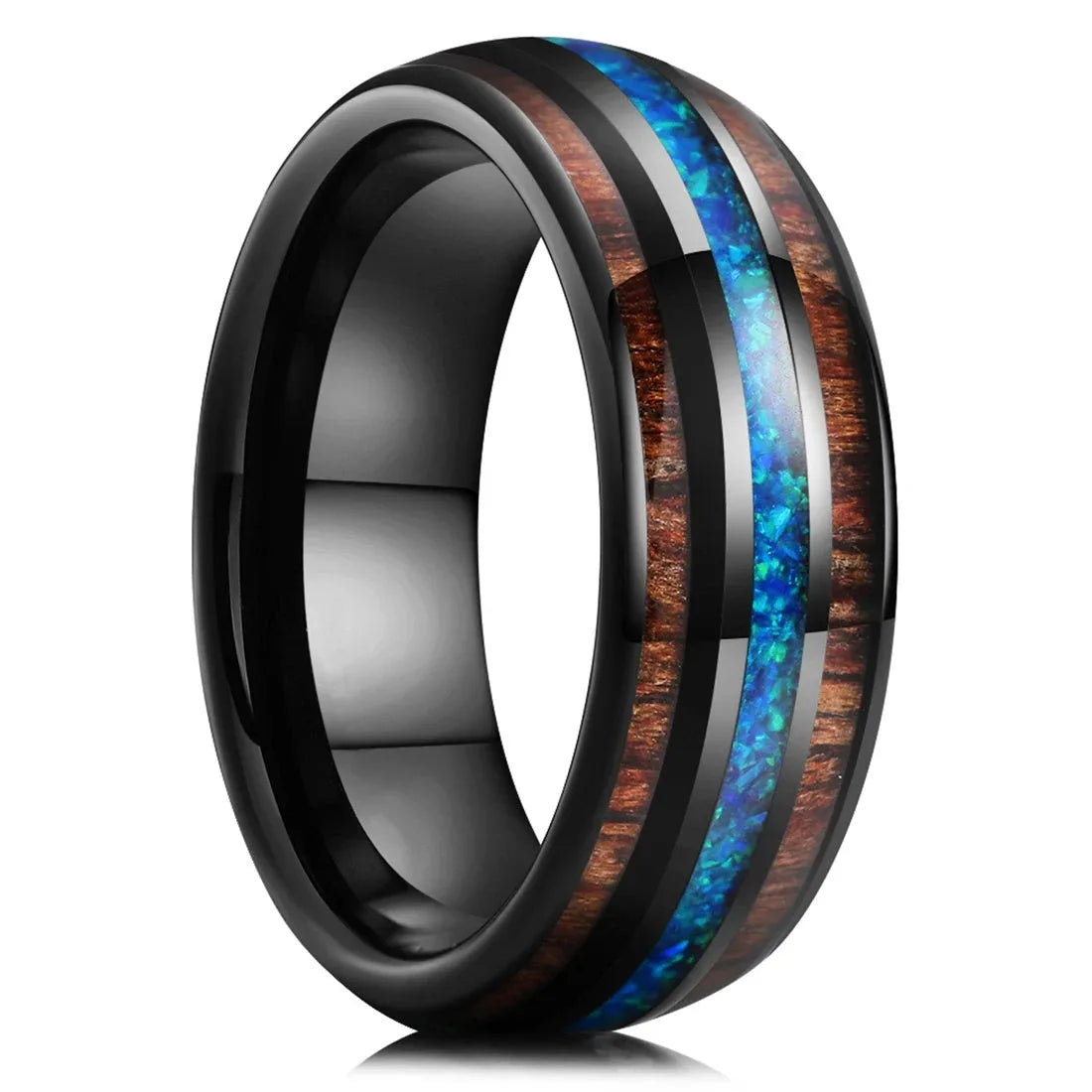 Elegante Herren Edelstahlring 8mm mit Bernstein Inlay