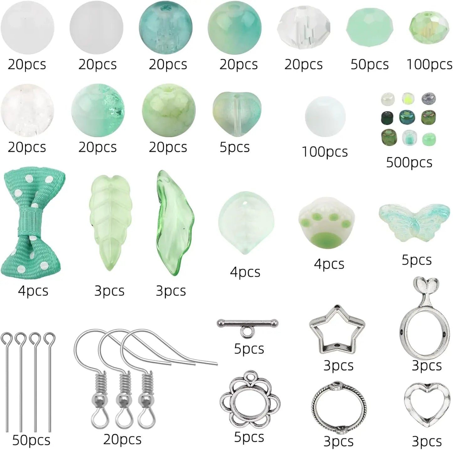 Grünes Glasperlen Set für Armband Halskette Ohrringe DIY Schmuckherstellung