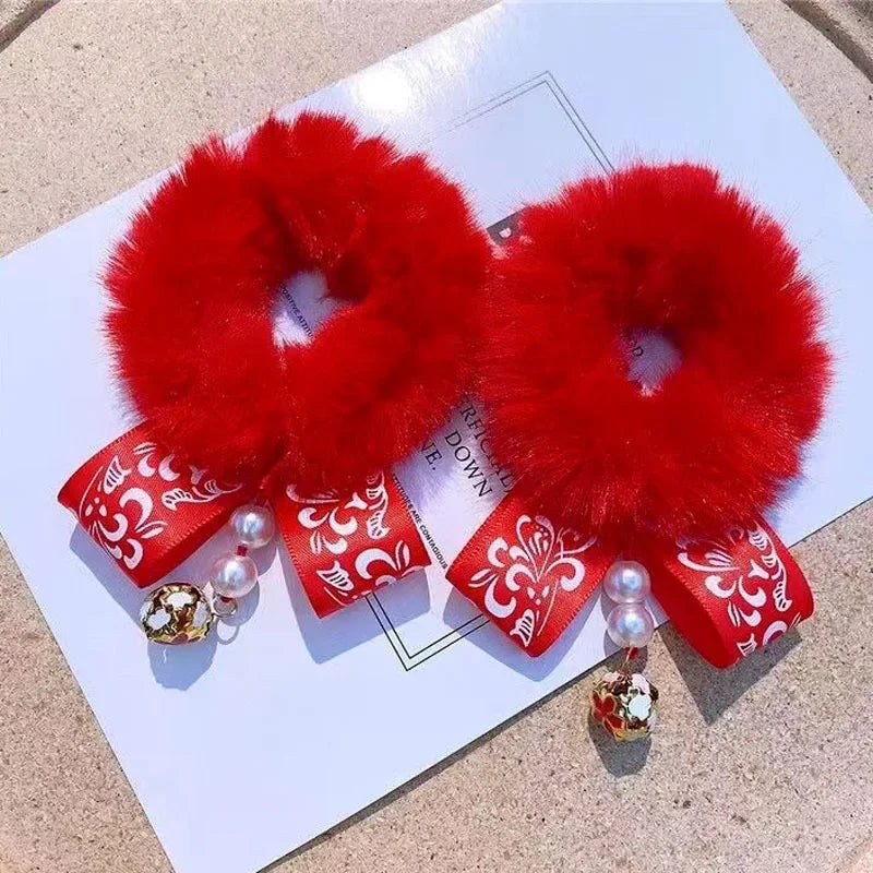 Traditionelle rote Quasten Haar Schlaufen – 2 Stück Polyester für Mädchen