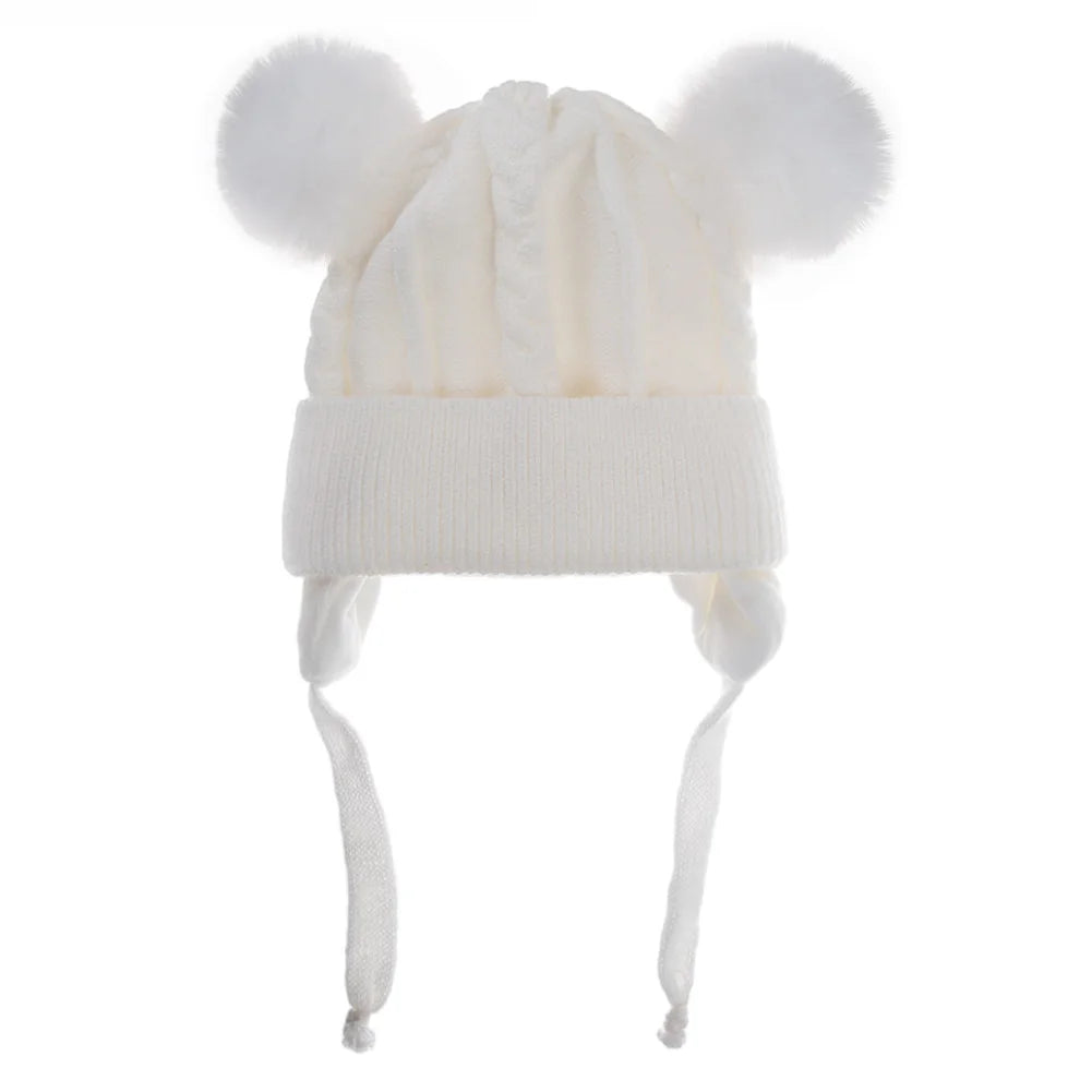 Warme Baby Strickmütze mit Bär Motiv und Baumwollfutter für 1-3 Jahre