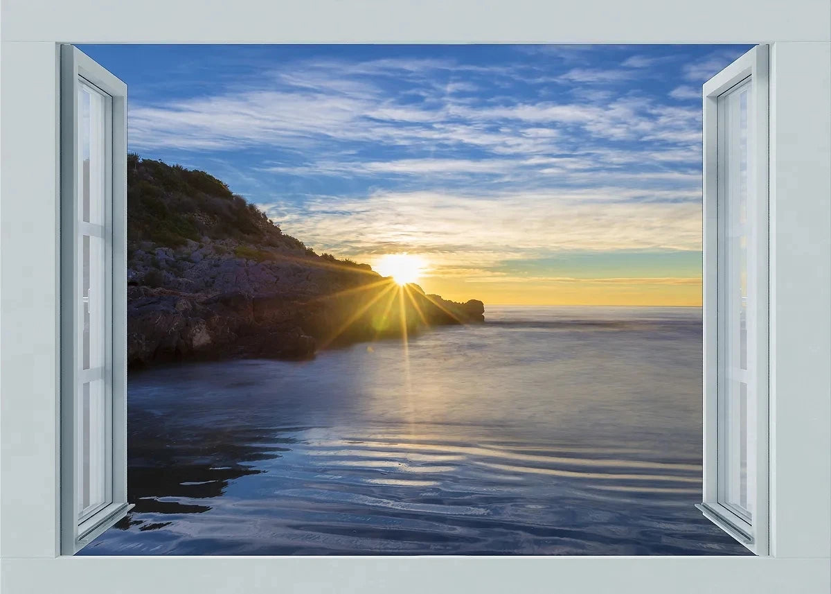 3D Leinwandbild Fluss Wald Strand Sonnenuntergang Landschaft Wandkunst