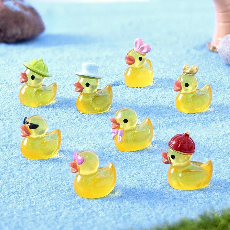Mini Gelbe Leuchtende Enten Figuren 50 oder 100 Stück für Garten Deko