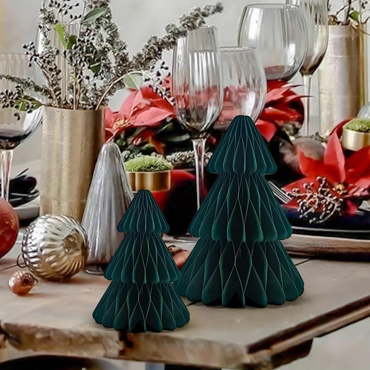 5er Set 3D Weihnachtsbaum-Wabenornamente als Tischdekoration