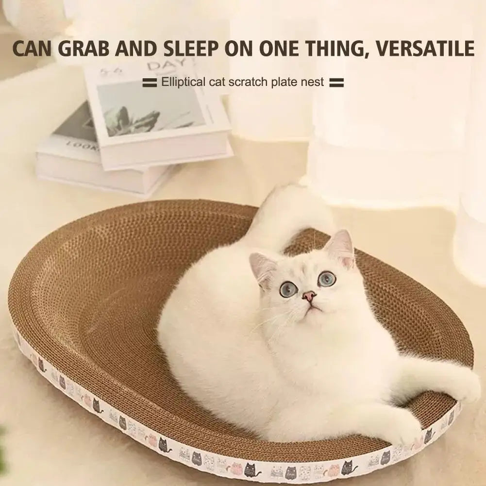 Katzenkratzblock aus Kunststoff, rund/oval, mit Liegefläche für Katzen