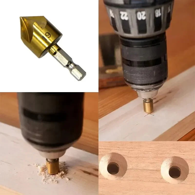 6-teiliges Titanbeschichtetes Senkkopf-Bohrer Set mit sechseckigem Griff, 6-19 mm