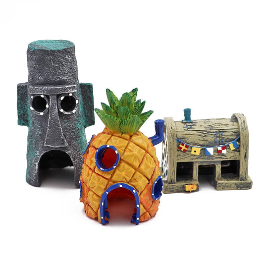 Aquarium Deko Figuren Harz – Ananas Haus Höhle Fass Cartoon Stil