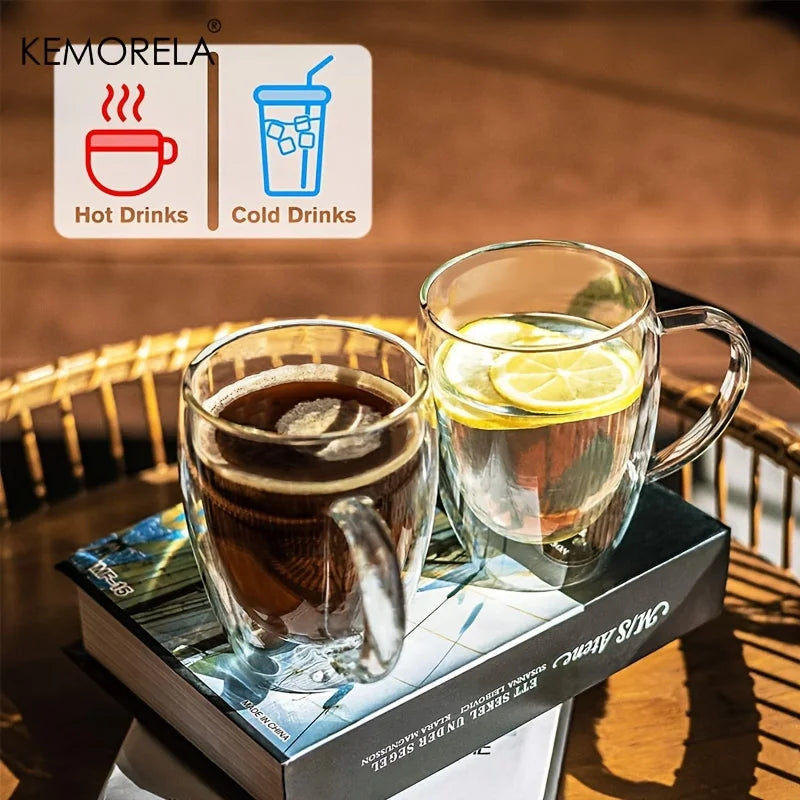 Doppelwandige 350ml Glas Kaffeebecher mit Griff 2/4/6er Set-Yabubest - Home & More