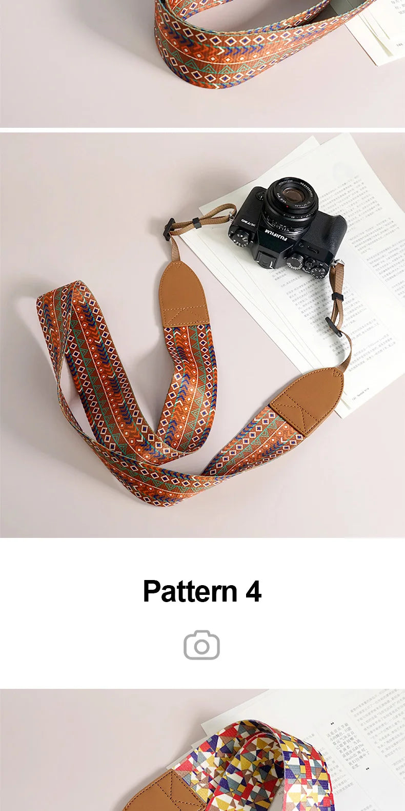 Breiter verstellbarer Ethno Kameragurt für sicheren Schulterhalt