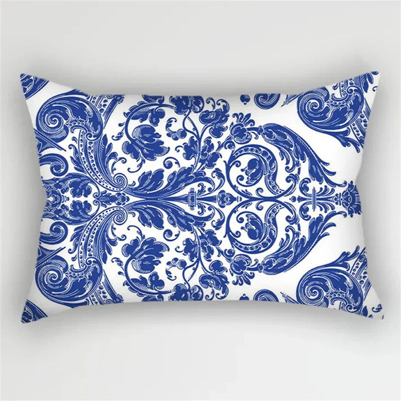 Boho Kissenbezug mit blauem Blumenmuster für Sofa und Auto