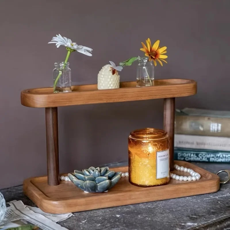 Doppelschichtiges Desktop Aufbewahrungsregal aus Holz für Büro und Zuhause