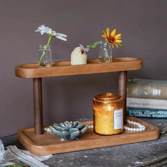 Doppelschichtiges Desktop Aufbewahrungsregal aus Holz für Büro und Zuhause