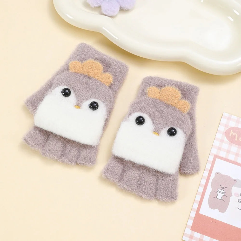Warme Halbfinger Strickhandschuhe für Kinder mit Plüschfutter