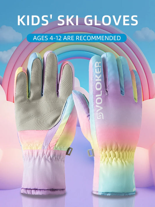 Warme wasserdichte Kinder Skihandschuhe mit Fleece und Reißverschluss