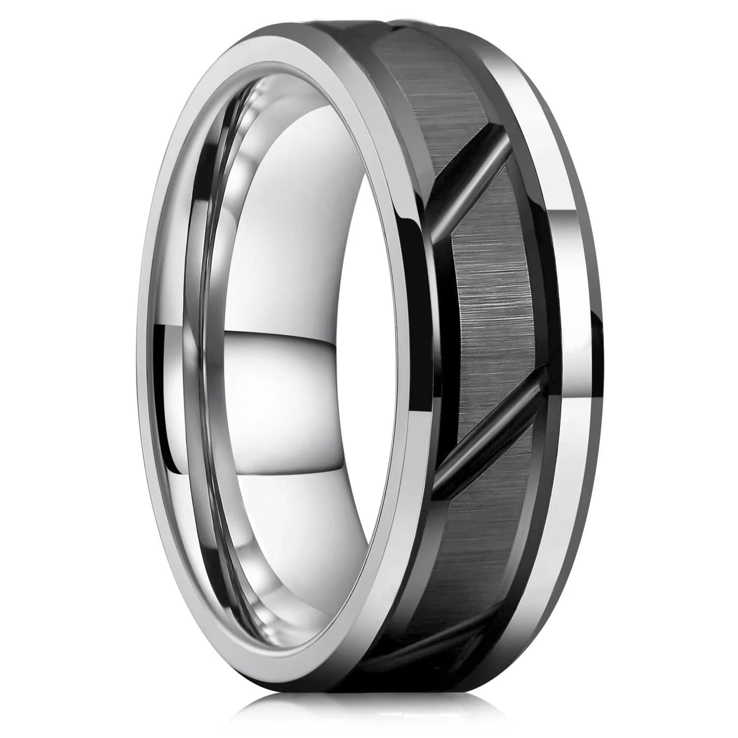 Fashio Männer Ringe Schwarz Titan Edelstahl Ringe Für Männer Frauen Ziegel Muster Finish Abgeschrägte Kante Hochzeit Ring Partei Schmuck