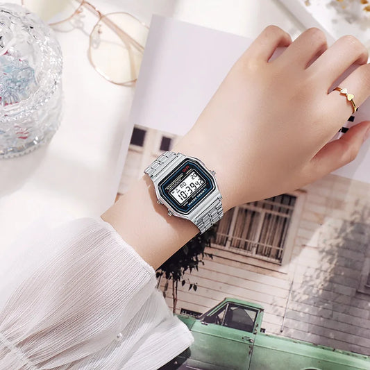 Digitaluhr mit luxuriösem Roségold und Retro-LED-Display für Damen