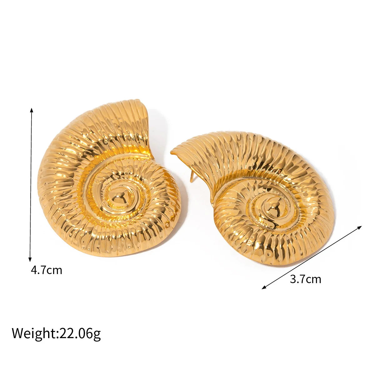 Dicke Edelstahl Muschel Ohrstecker Bolzen mit 18K Vergoldung