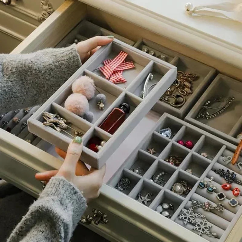 Samt Organizer Schmuckbox mit Schubladen für Ohrringe Armbänder Ringe