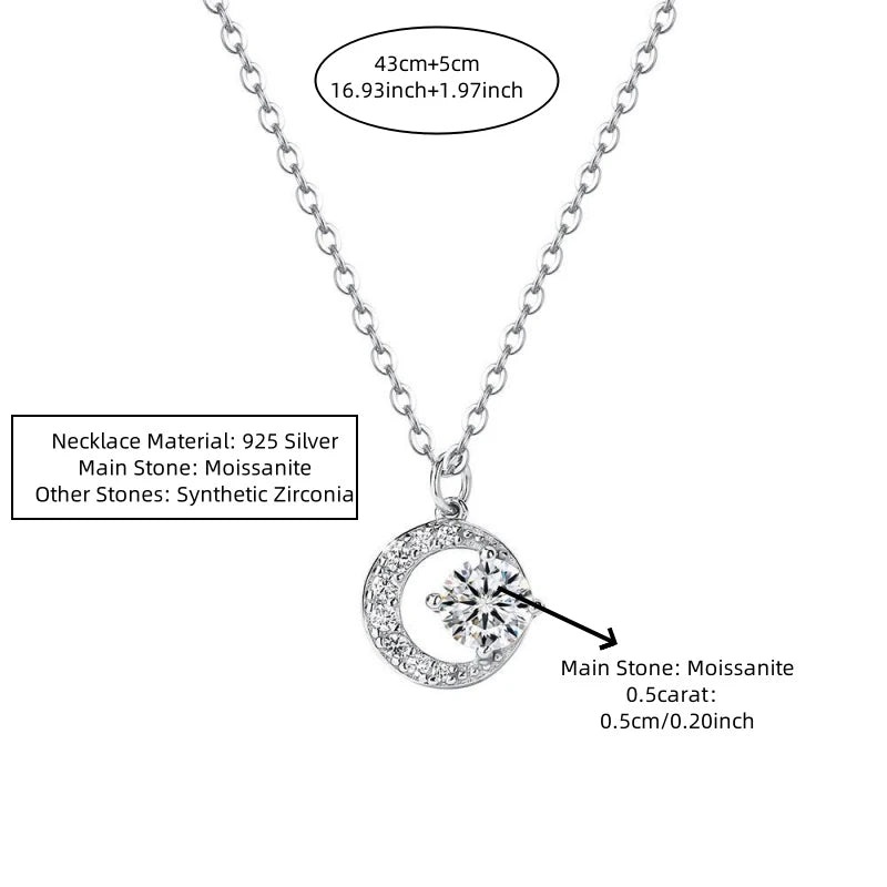 Funkelnde Moissanit Halskette 925 Silber Mond Design Anhänger
