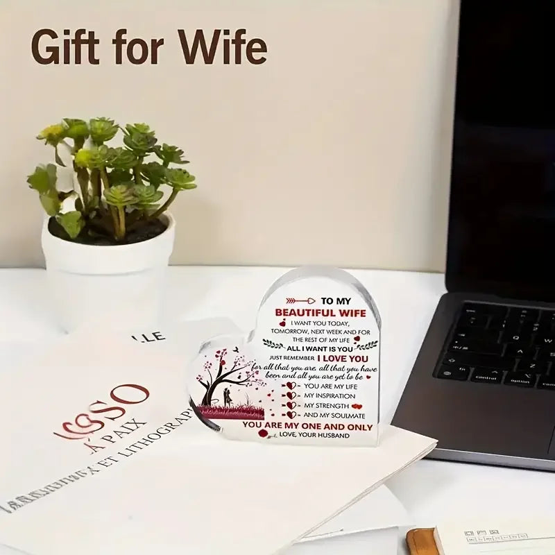 Romantisches Acryl Herz Andenken mit Liebesspruch – Geschenk für Ehefrau