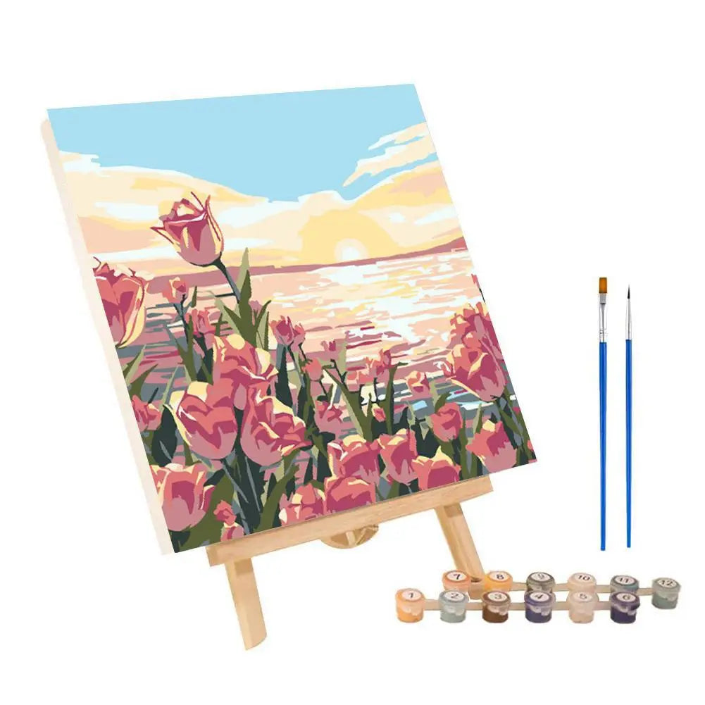 Malen nach Zahlen Kit Landschaft Abstrakter Sonnenuntergang mit Acrylfarbe