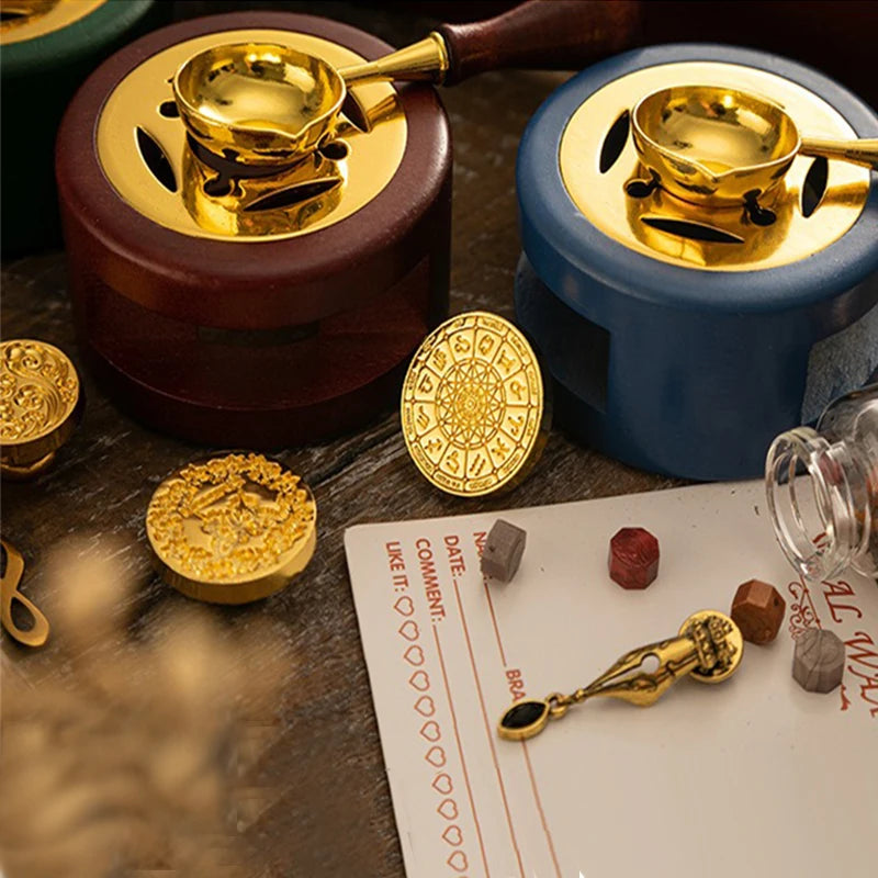 Siegellack Set mit Holzlöffel und Siegelstempel für Dekoration