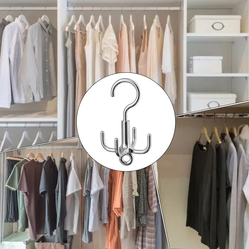 360° Drehbarer Schrankhaken aus Polyester mit 4 Haken für Gürtel - Taschen