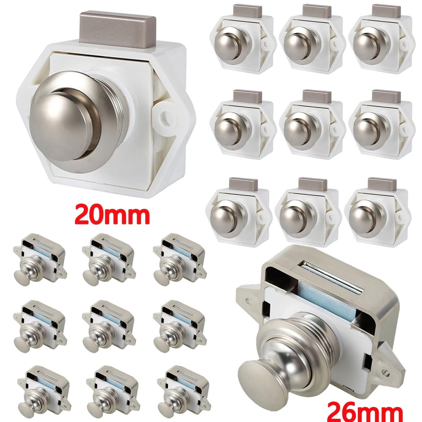 5/10x Push-Lock Drückverschluss 20/26mm für Wohnmobil Auto Schrank Schublade