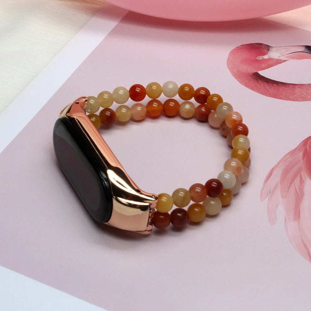 Edles Natur Achat Perlen Armband Gummiband für Fitness Tracker Smartwatch