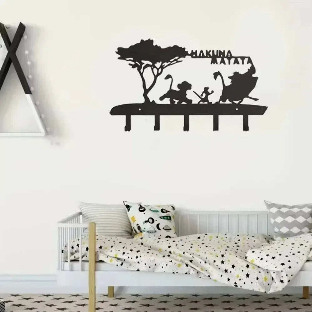 Wand Schlüsselhaken Schwarz Metall mit Cartoon Tiermuster Dekor