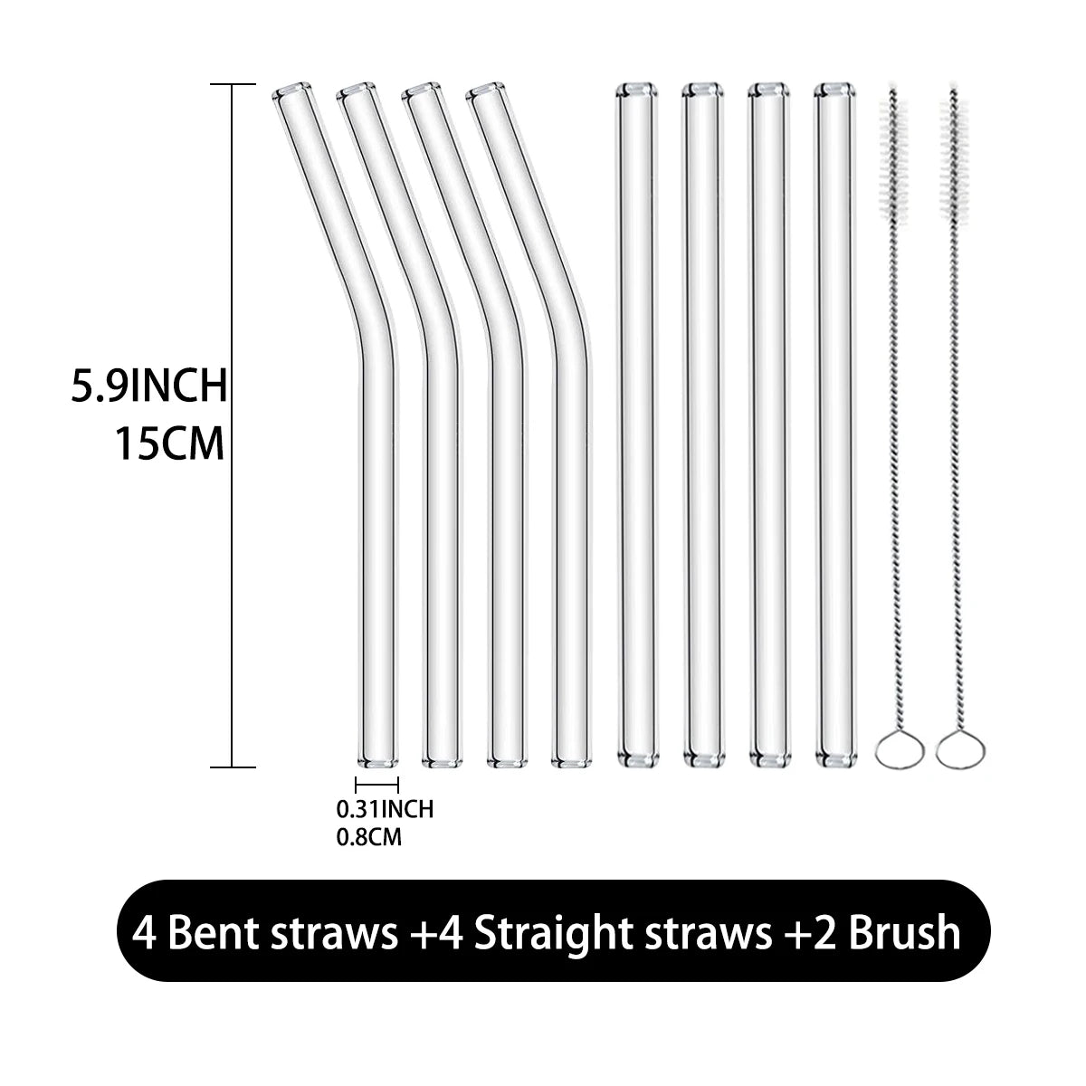 15 cm kurze wiederverwendbare Glasstrohhalme mit Reinigungsbürste