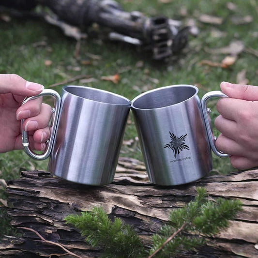 Camping Edelstahl Trinkbecher 220/300ml mit Karabinergriff für Outdoor