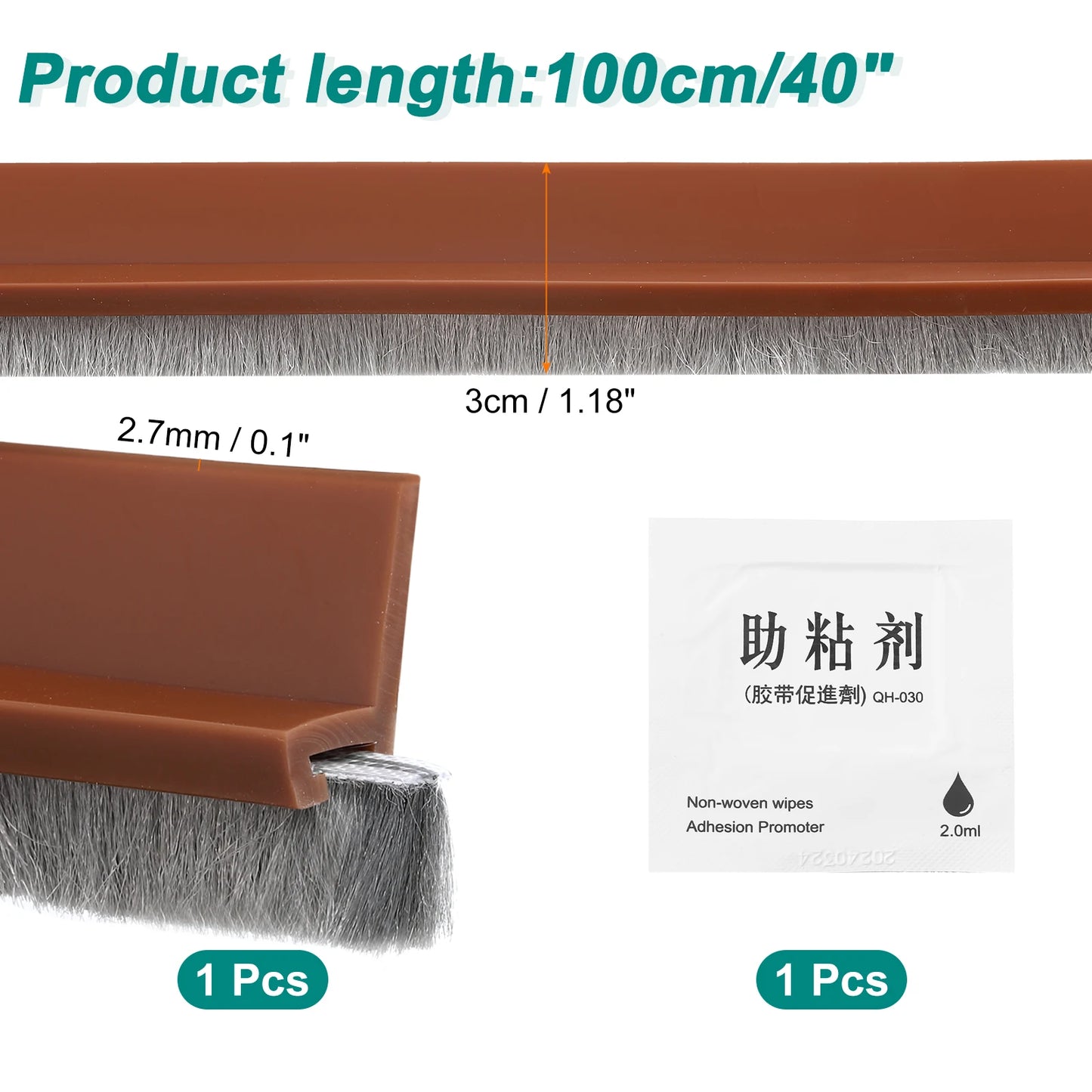 100 cm selbstklebender Türfeger Zugluftstopper mit Bürste 1-3 Stück