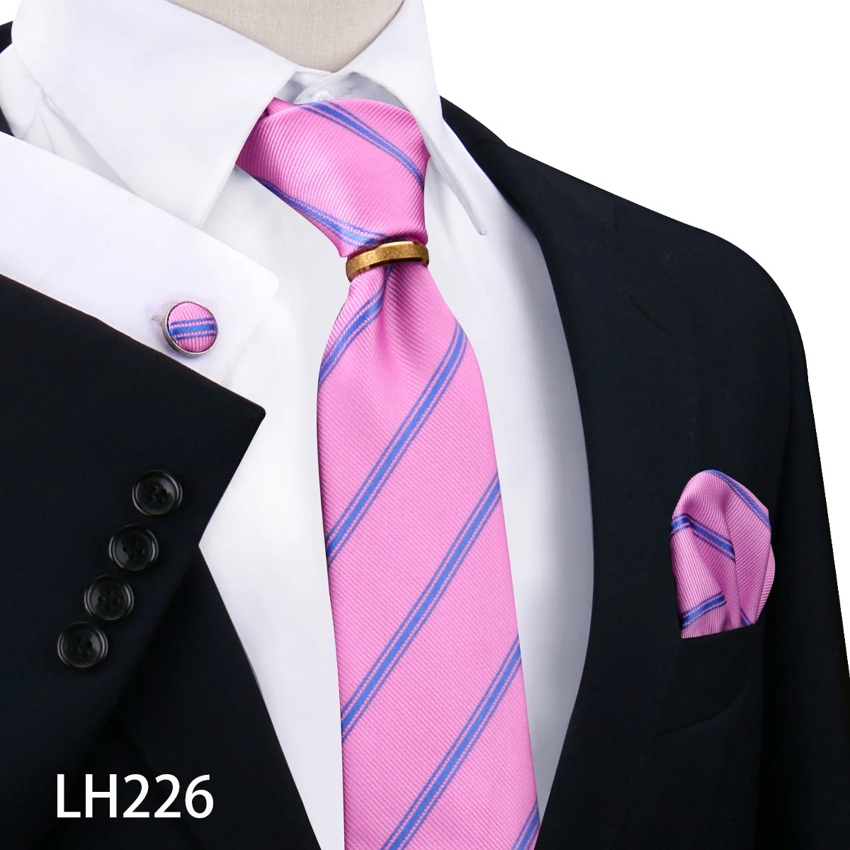 Herren Krawattenset Gold Ring, Manschettenknöpfe, Einstecktuch Festlich