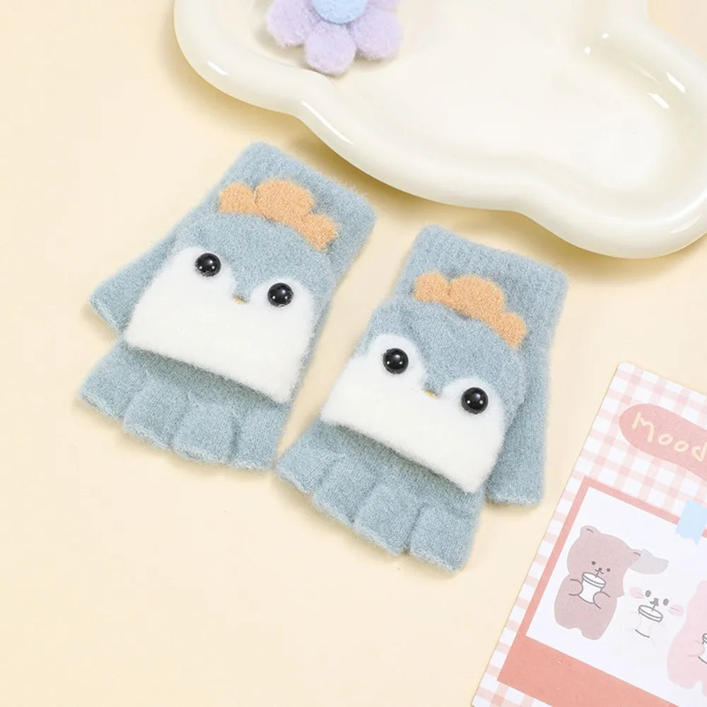 Warme Halbfinger Strickhandschuhe für Kinder mit Plüschfutter