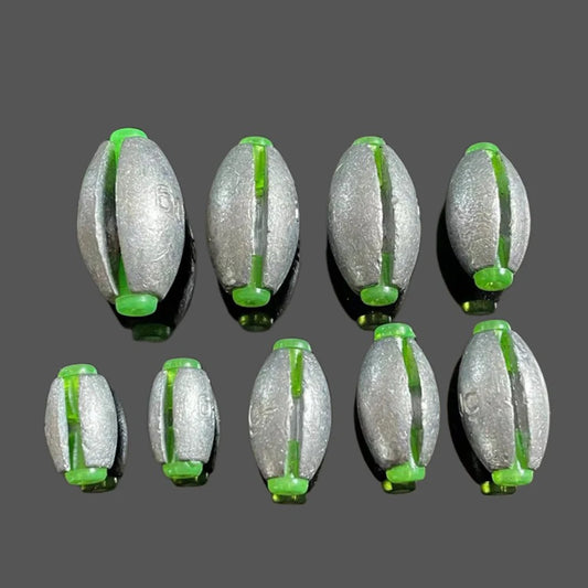10er Set Angelbleie Olive Form Gewichte 2-50g für Karpfenangeln
