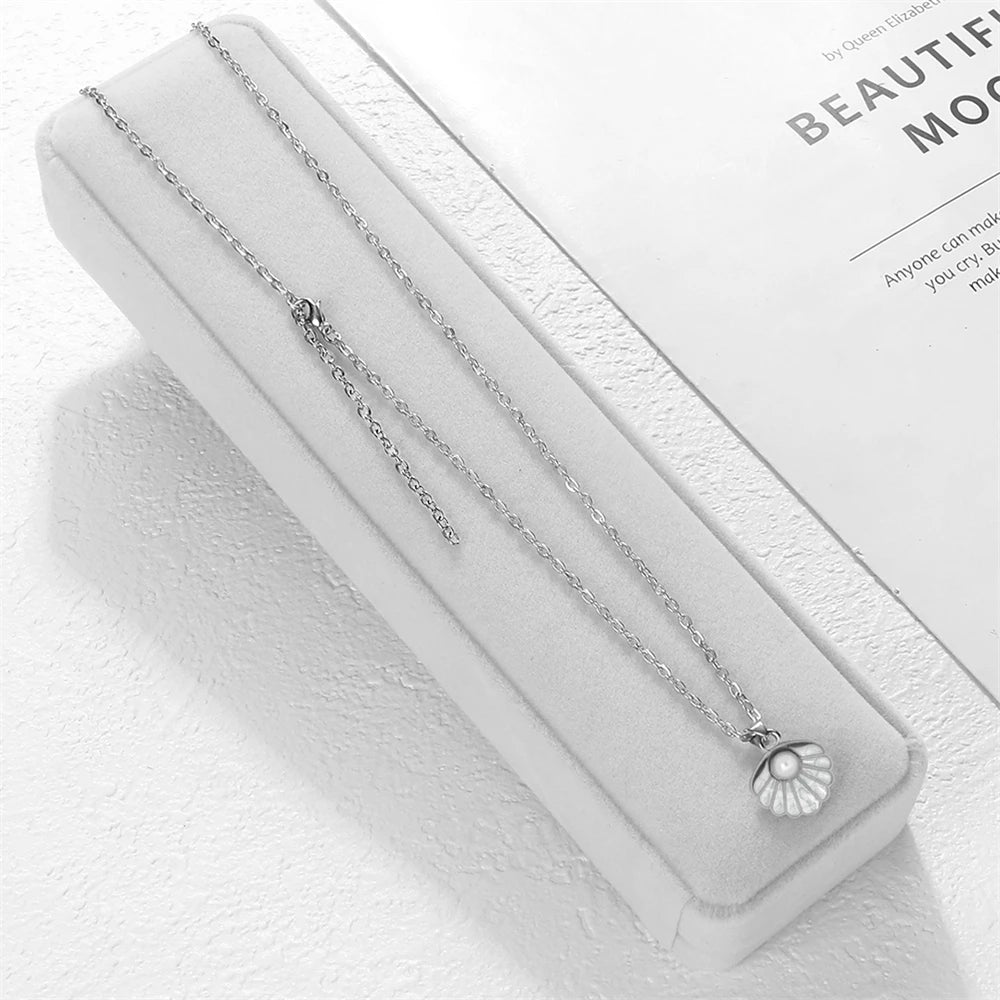 Boho Muschel Perlenanhänger Halskette mit verstellbarer O Kette