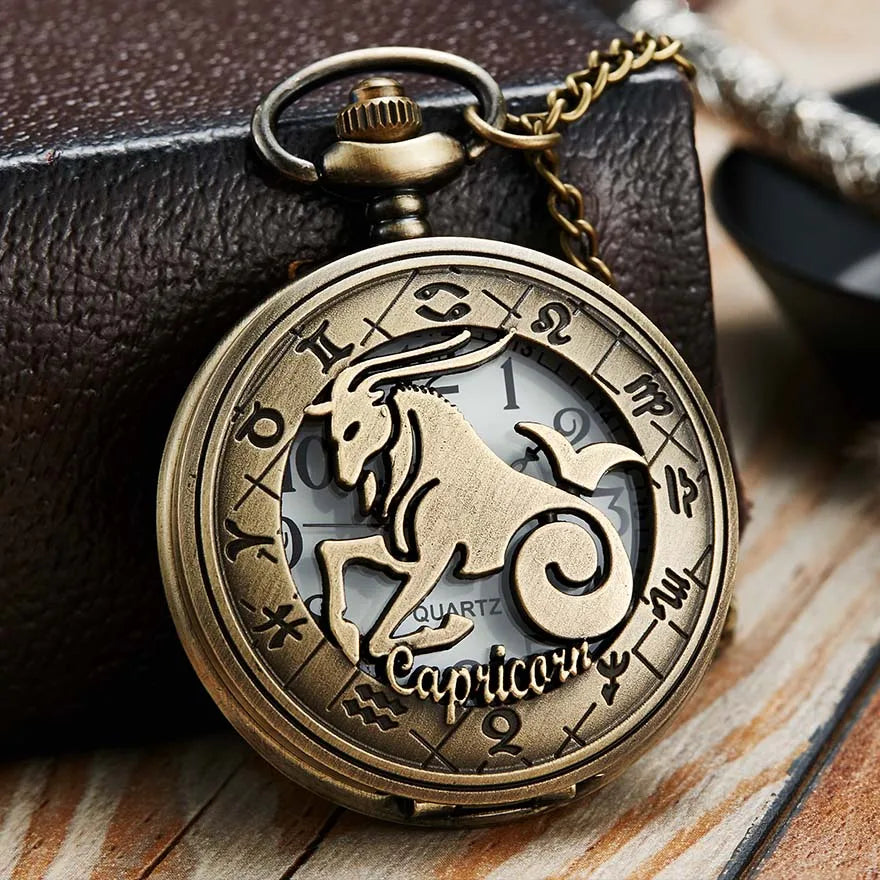 Retro Taschenuhr mit Sternbildern - Elegantes Design - Quarzuhrwerk - Unisex