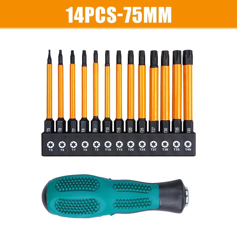 Vielseitiges 14-teiliges Schlag Torx Bit Set mit Schraubendrehergriff